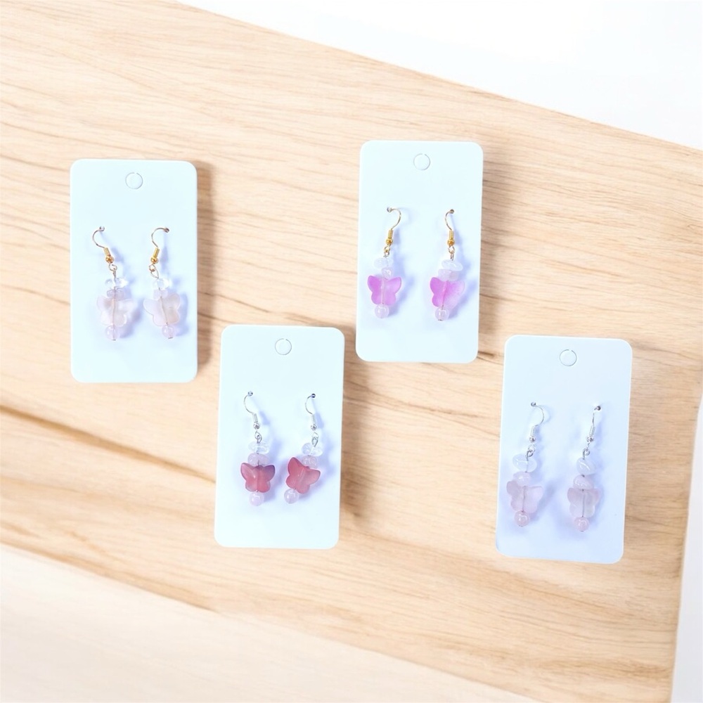 Handmade Butterfly Earrings with Rose Quartz and Clear Quartz Polished Crystal.